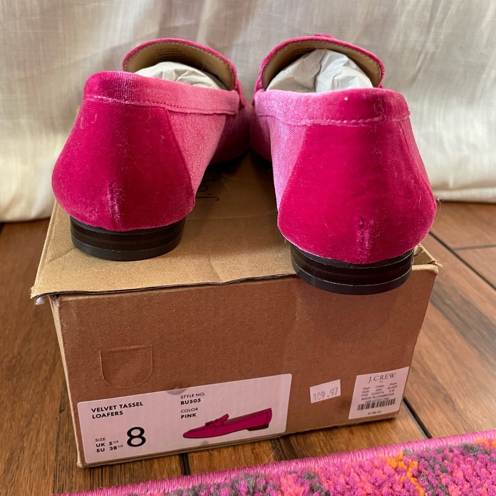 J. Crew Pink Velvet Tassel Loafers